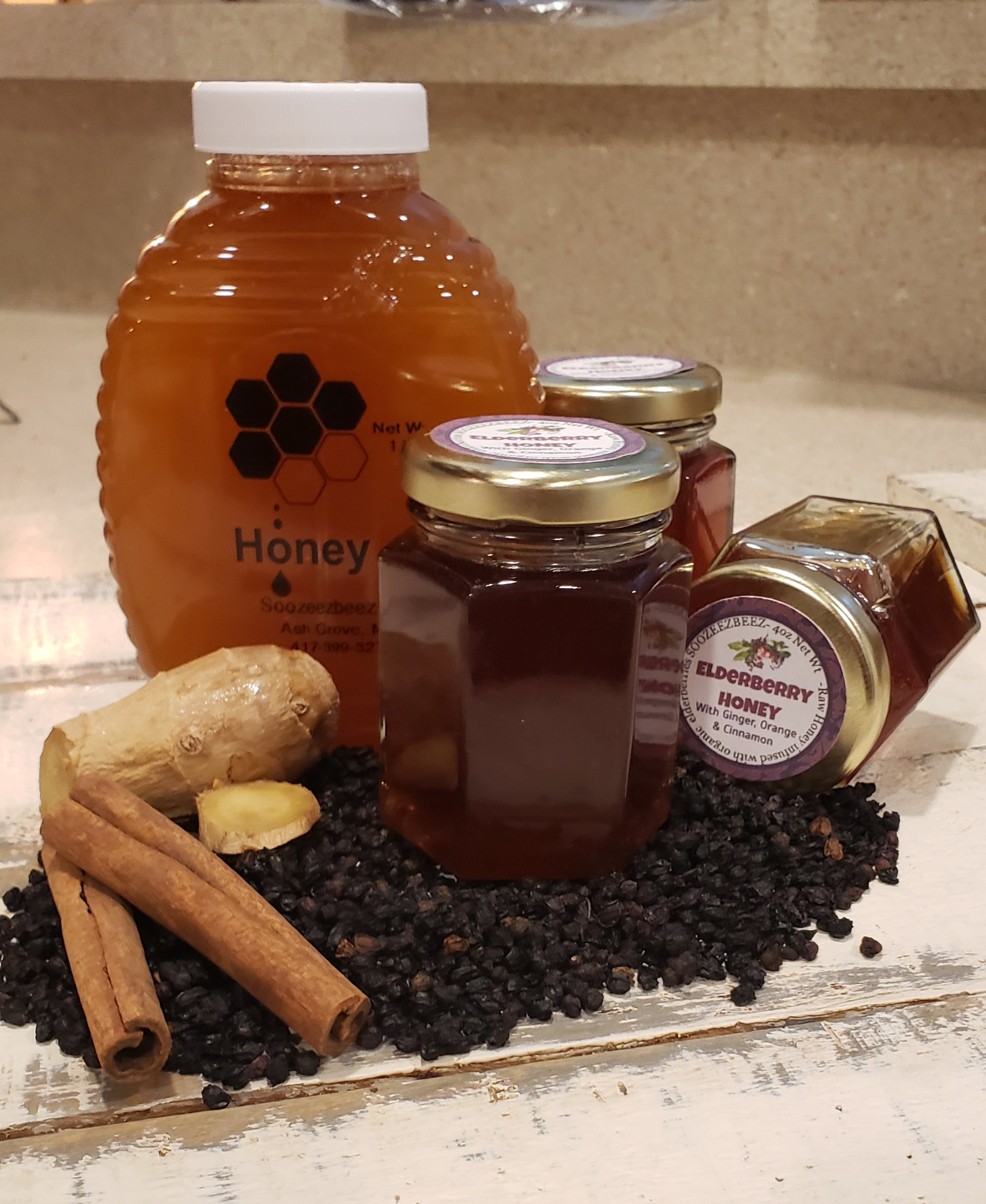 Orange Zest Infused Honey in Glass Jar with Honey Dipper by Bee